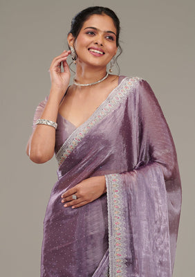 Purple Stonework Chiffon Saree