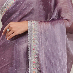 Purple Stonework Chiffon Saree