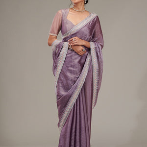 Purple Stonework Chiffon Saree
