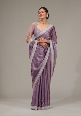 Purple Stonework Chiffon Saree