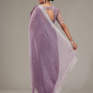 Purple Stonework Chiffon Saree