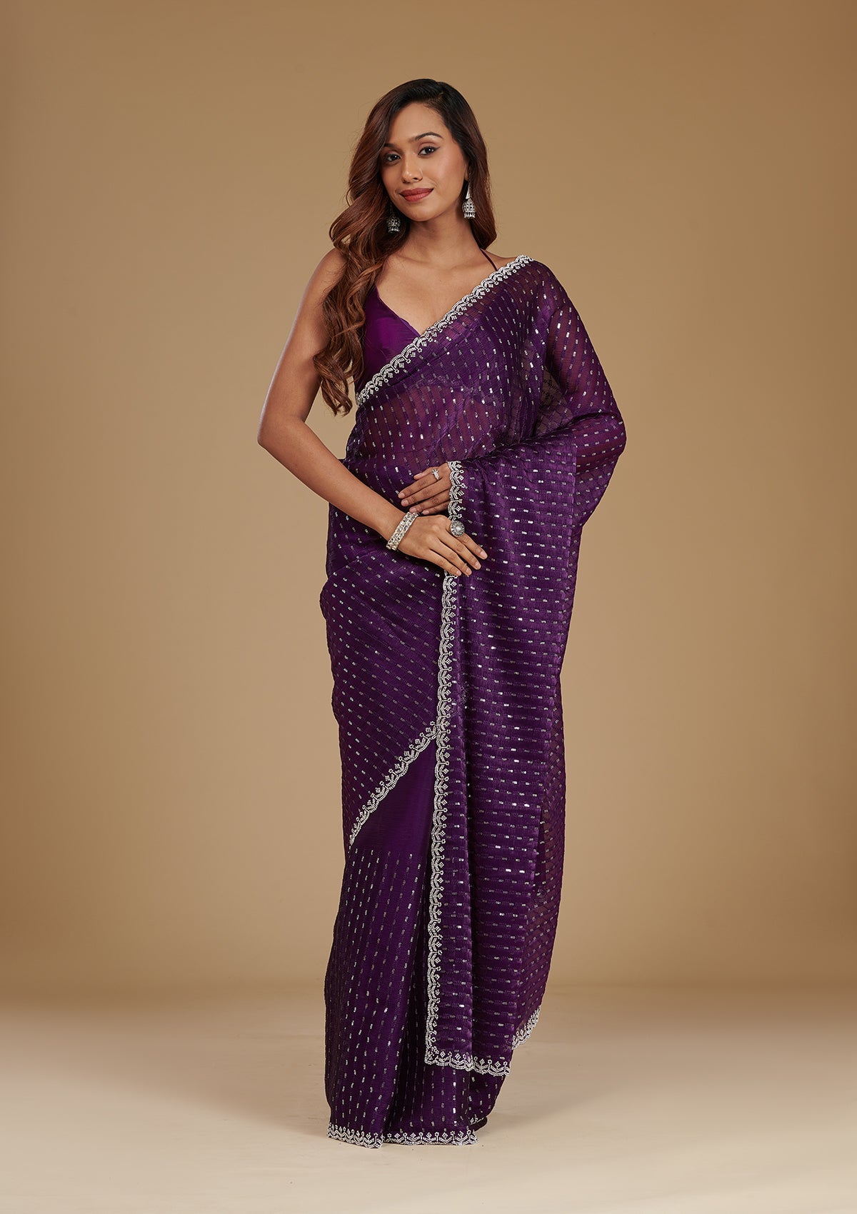 Purple Stonework Georgette Saree