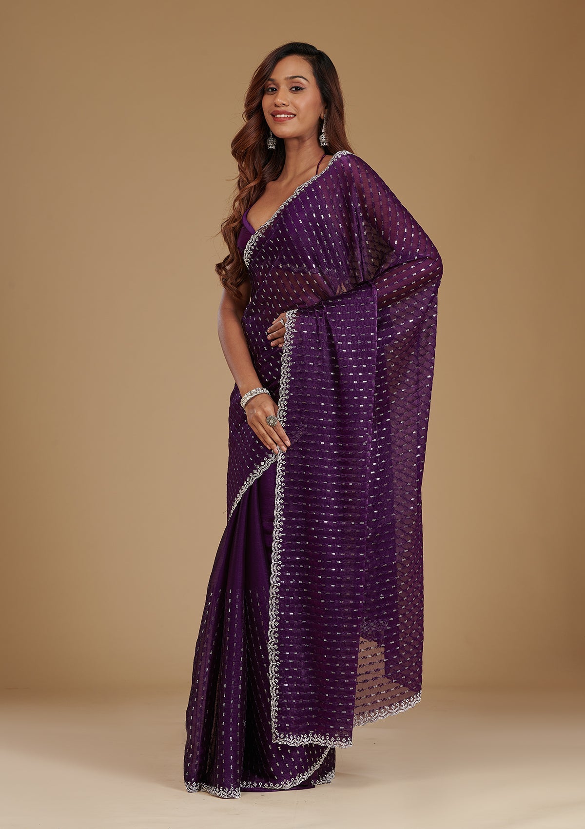 Purple Stonework Georgette Saree