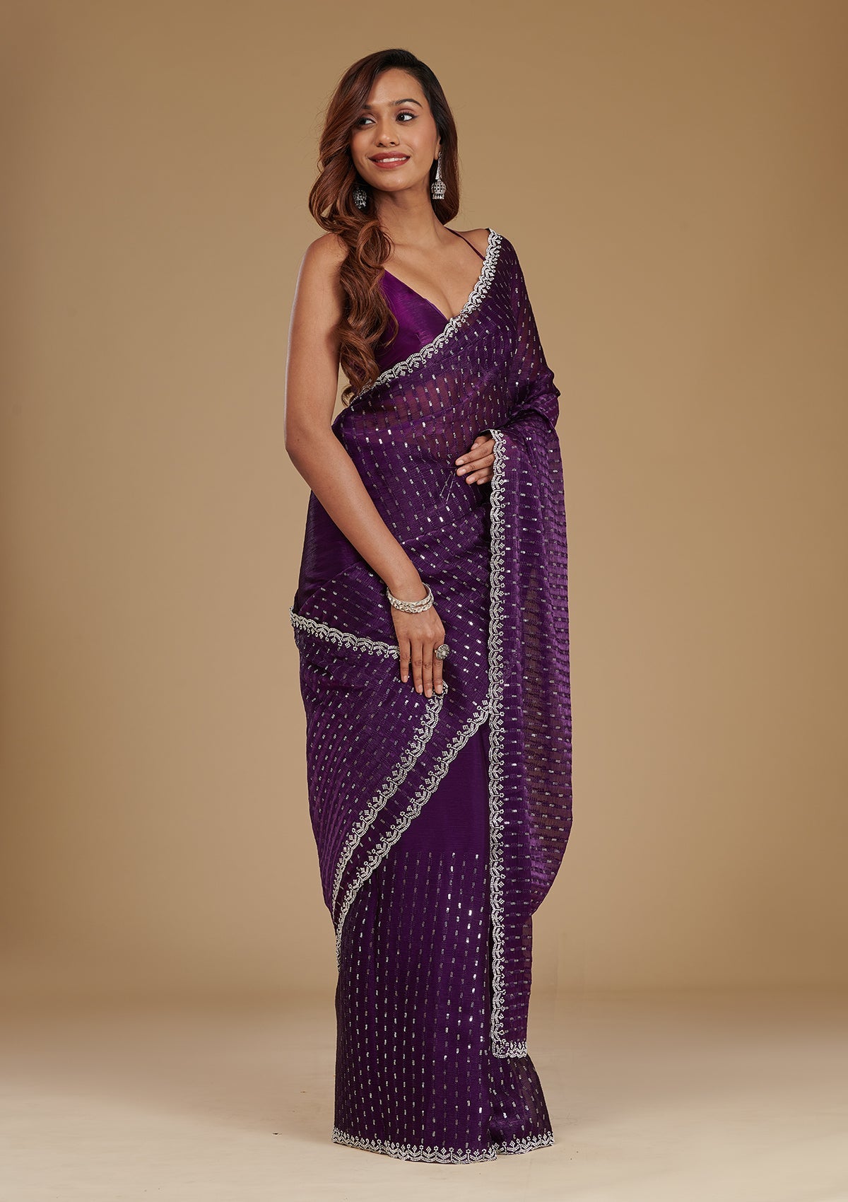 Purple Stonework Georgette Saree