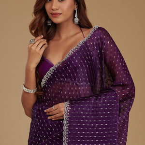 Purple Stonework Georgette Saree