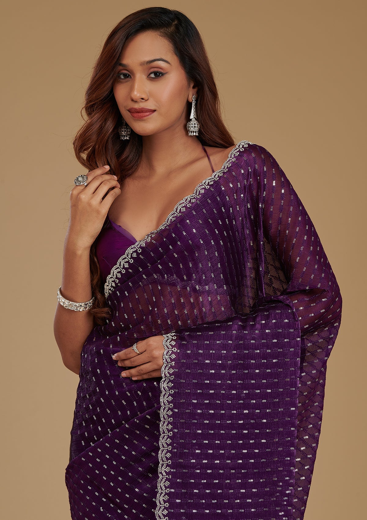 Purple Stonework Georgette Saree