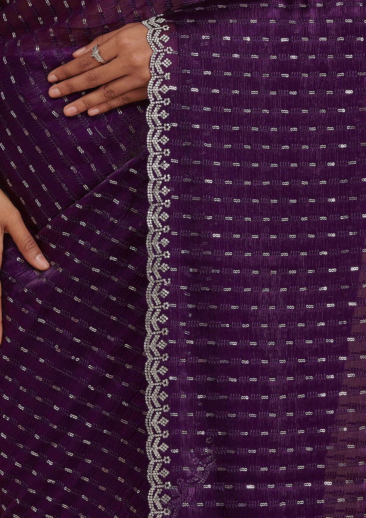 Purple Stonework Georgette Saree