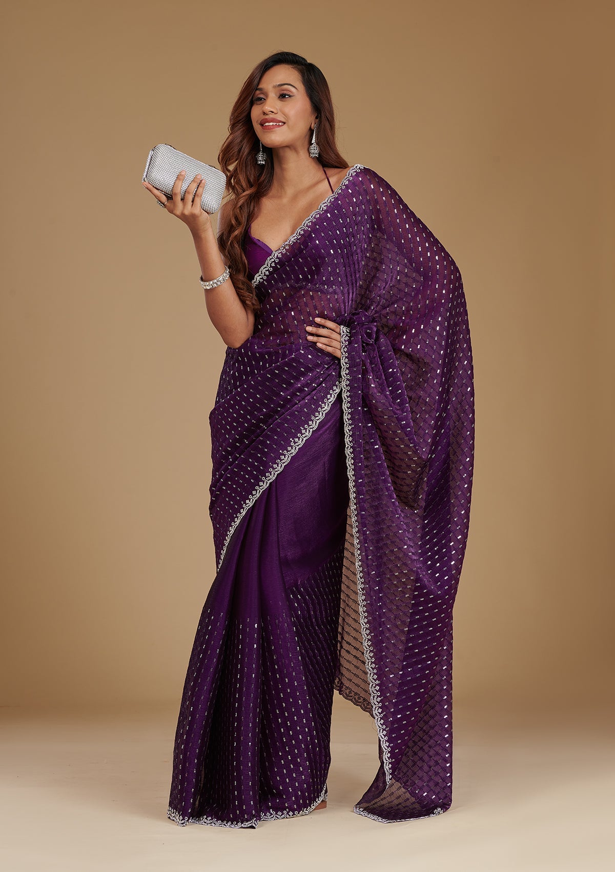 Purple Stonework Georgette Saree