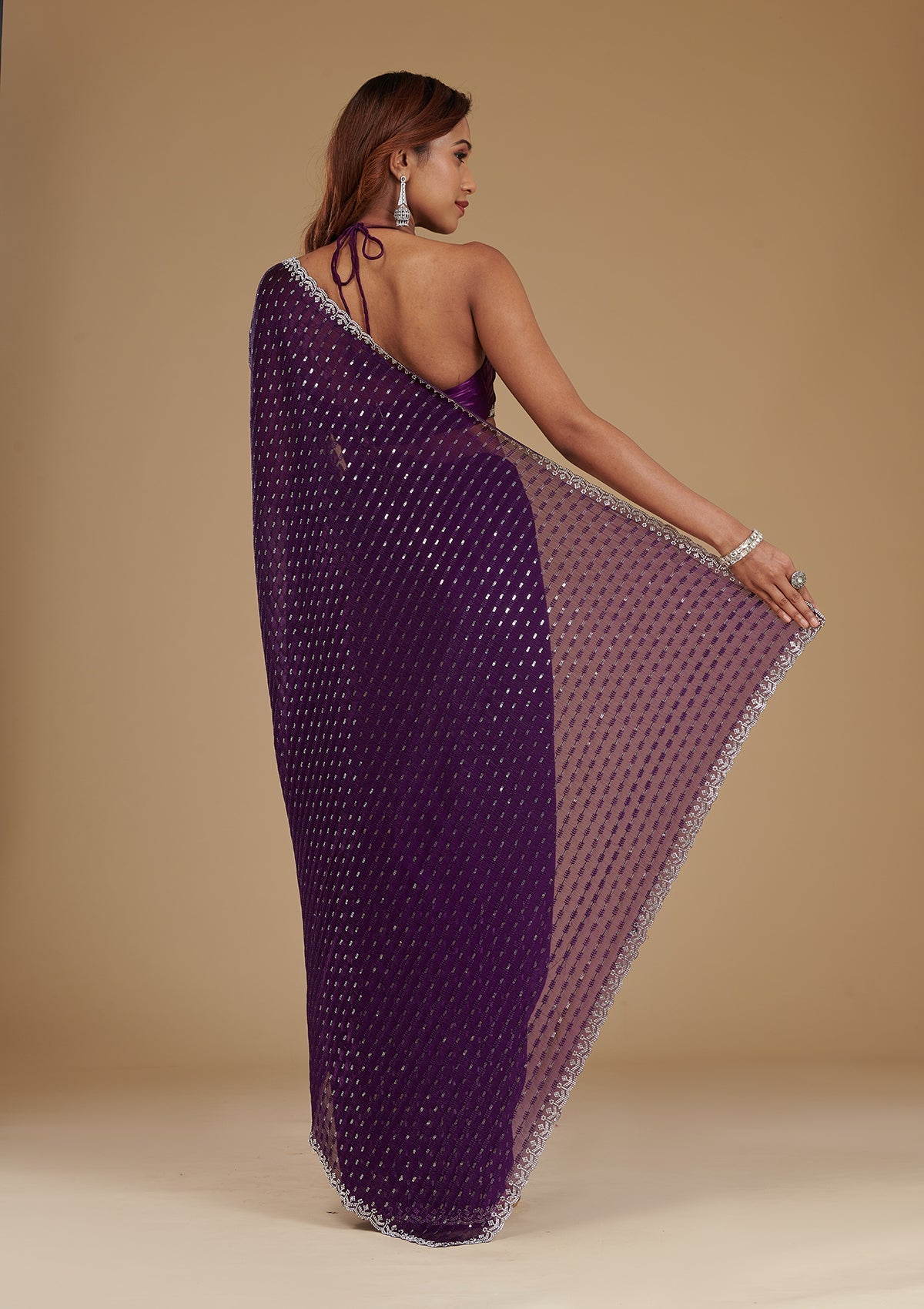 Purple Stonework Georgette Saree