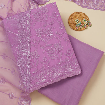 Purple Threadwork Organza Unstitched Salwar Suit