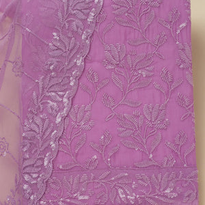 Purple Threadwork Organza Unstitched Salwar Suit