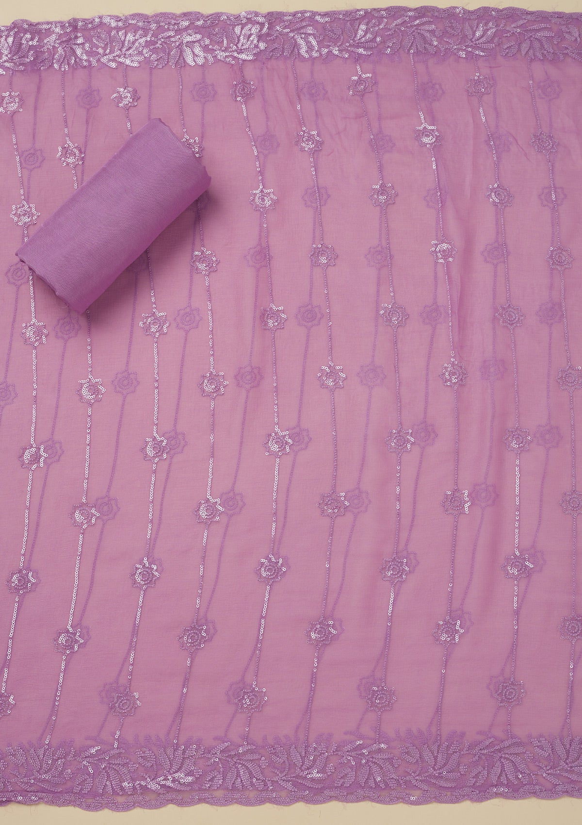 Purple Threadwork Organza Unstitched Salwar Suit