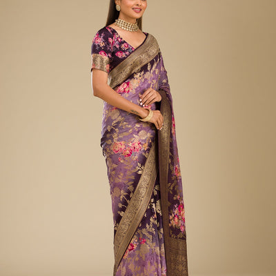 Purple Zariwork Georgette Saree
