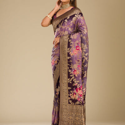 Purple Zariwork Georgette Saree