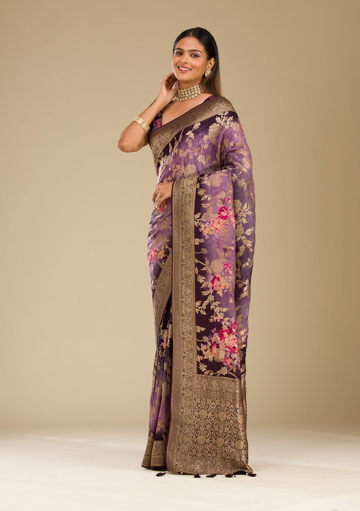 Purple Zariwork Georgette Saree