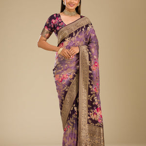 Purple Zariwork Georgette Saree