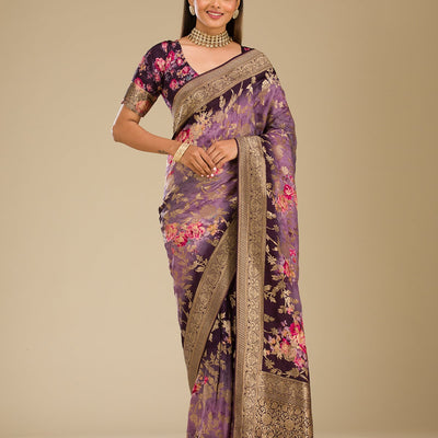 Purple Zariwork Georgette Saree