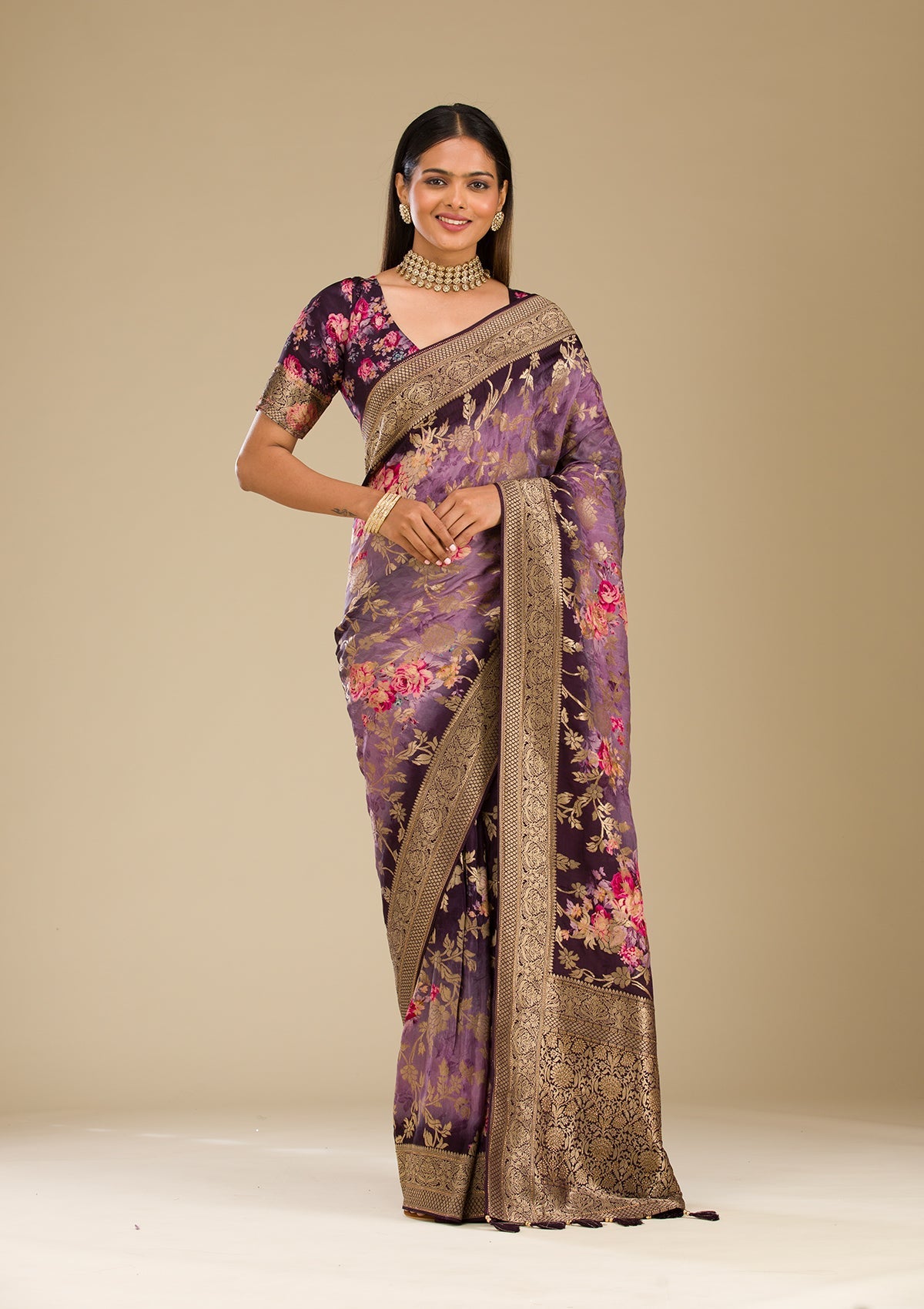 Purple Zariwork Georgette Saree