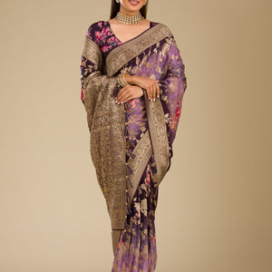 Purple Zariwork Georgette Saree