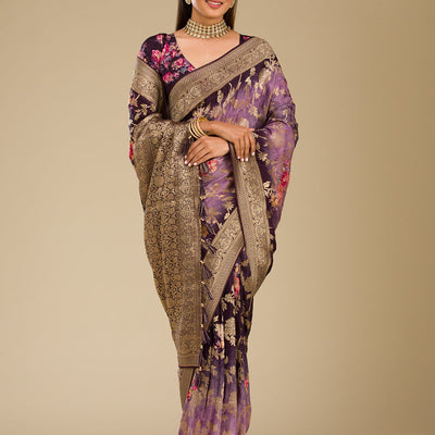 Purple Zariwork Georgette Saree