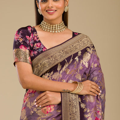 Purple Zariwork Georgette Saree