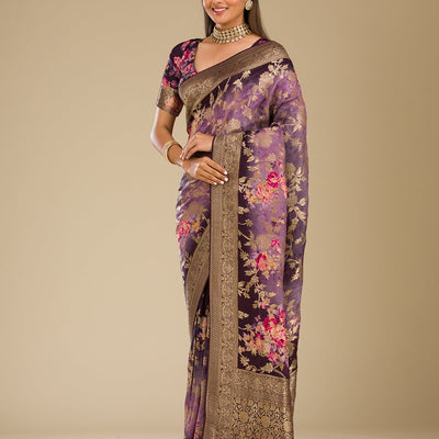Purple Zariwork Georgette Saree