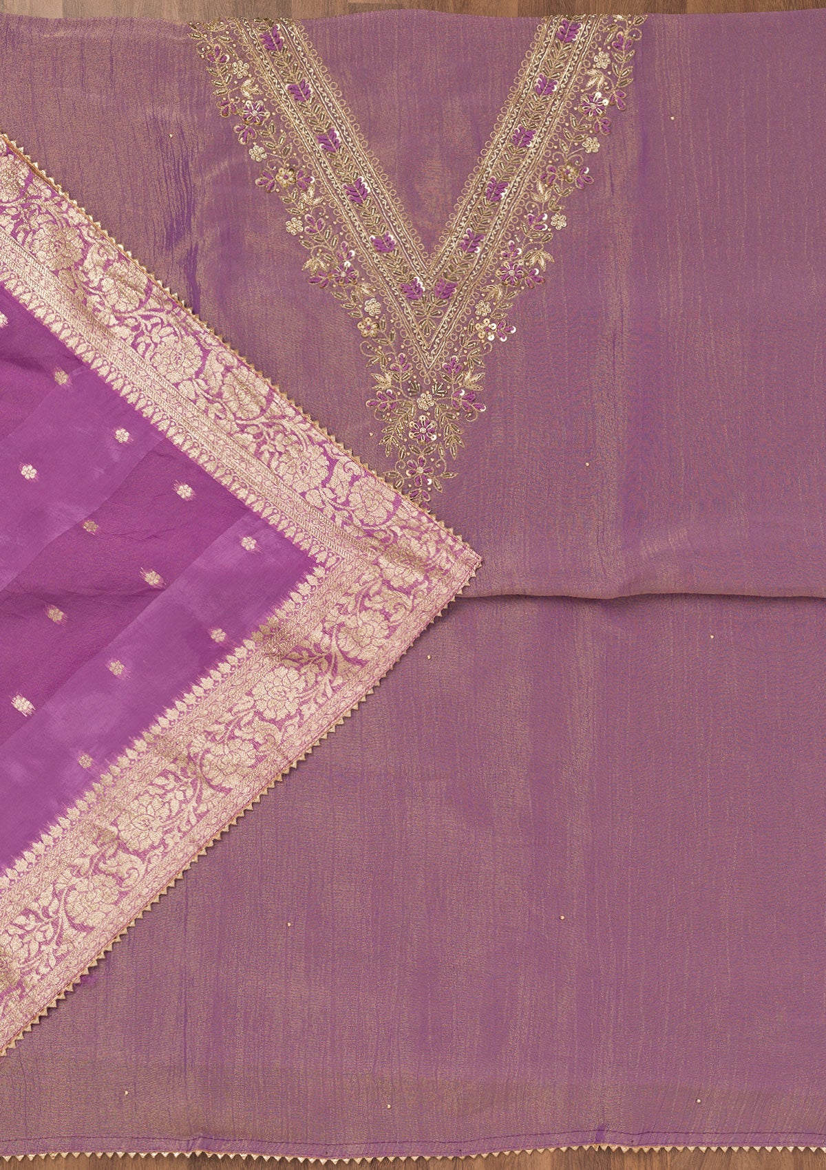 Purple Zariwork Raw Silk Unstitched Salwar Suit