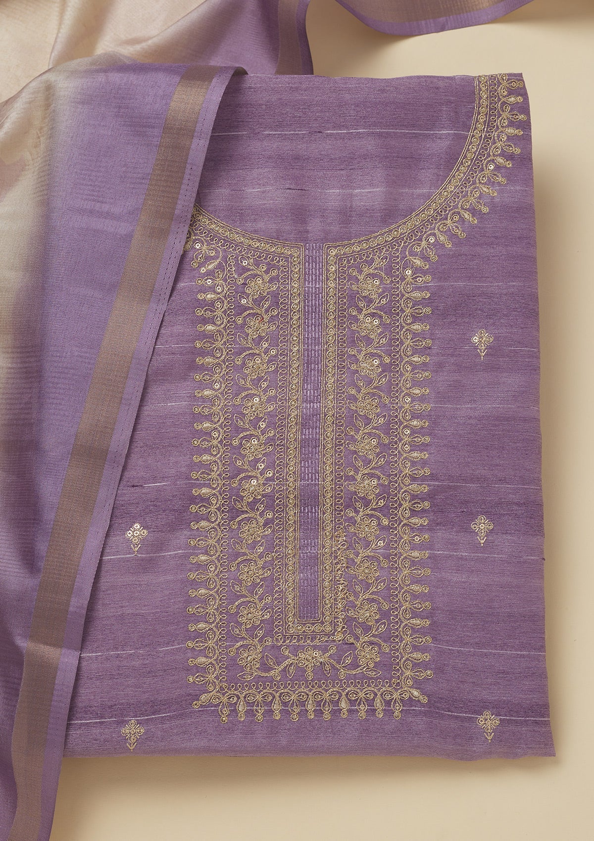 Purple Zariwork Raw Silk Unstitched Salwar Suit