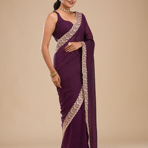 Purple Zariwork Soft Silk Saree