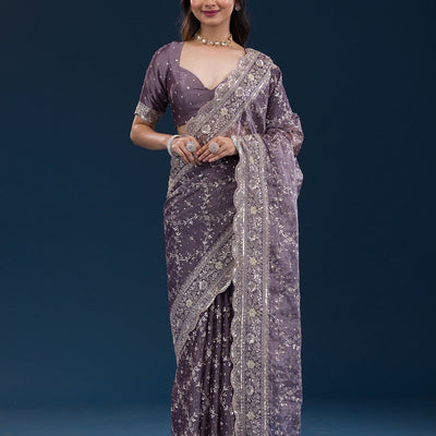 Purple Zariwork Tissue Saree