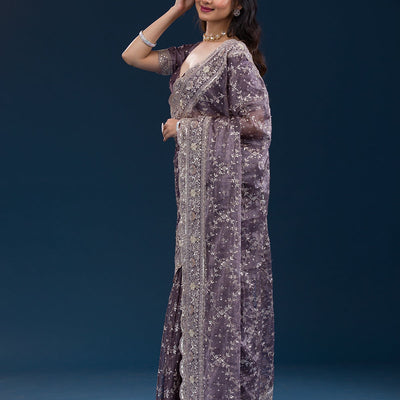 Purple Zariwork Tissue Saree