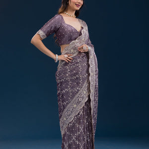 Purple Zariwork Tissue Saree