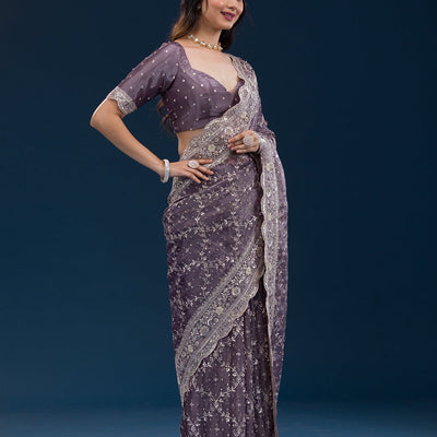 Purple Zariwork Tissue Saree