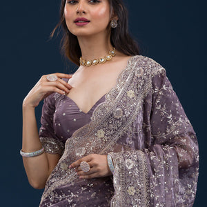 Purple Zariwork Tissue Saree