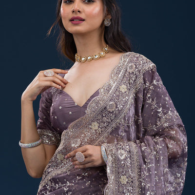 Purple Zariwork Tissue Saree
