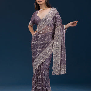 Purple Zariwork Tissue Saree