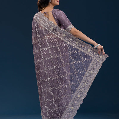 Purple Zariwork Tissue Saree
