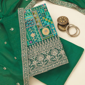 Rama Green Printed Semi Crepe Unstitched Salwar Suit