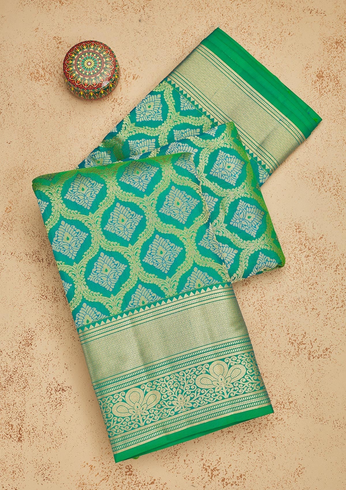 Rama Green Zariwork Pure Silk Saree