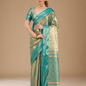 Rama Green Zariwork Tissue Saree