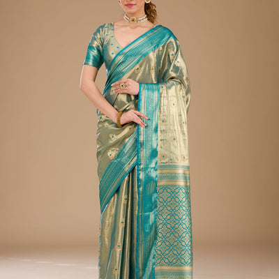 Rama Green Zariwork Tissue Saree