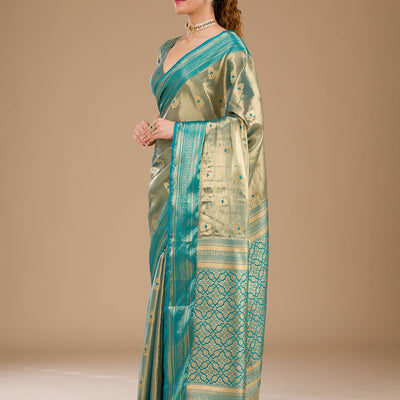 Rama Green Zariwork Tissue Saree