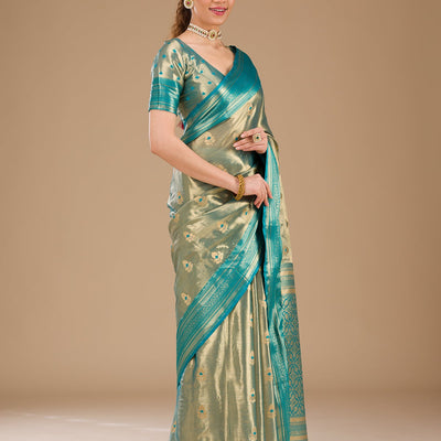 Rama Green Zariwork Tissue Saree