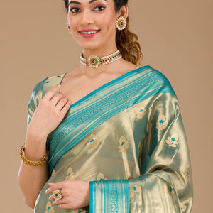 Rama Green Zariwork Tissue Saree