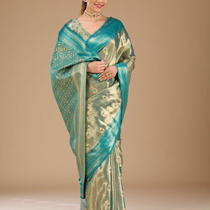 Rama Green Zariwork Tissue Saree