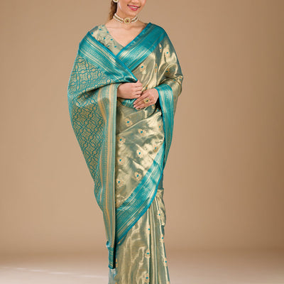 Rama Green Zariwork Tissue Saree