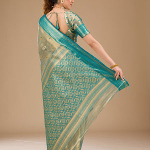 Rama Green Zariwork Tissue Saree