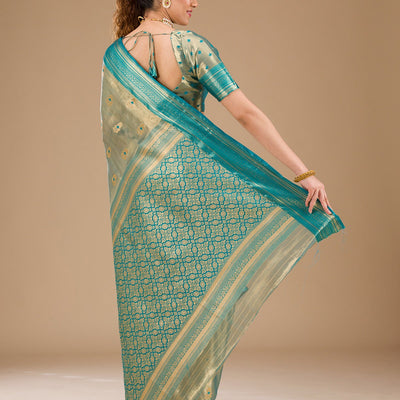 Rama Green Zariwork Tissue Saree
