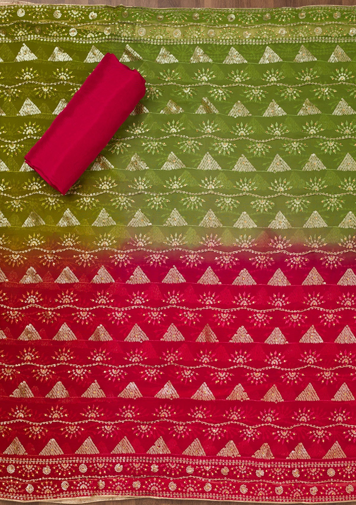 Rani Pink Threadwork Semi Crepe Unstitched Salwar Suit