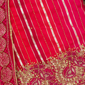 Rani Pink Zariwork Semi Crepe Unstitched Salwar Suit
